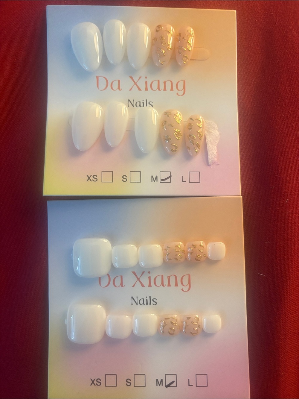 White Press-On Nails with Gold Accent